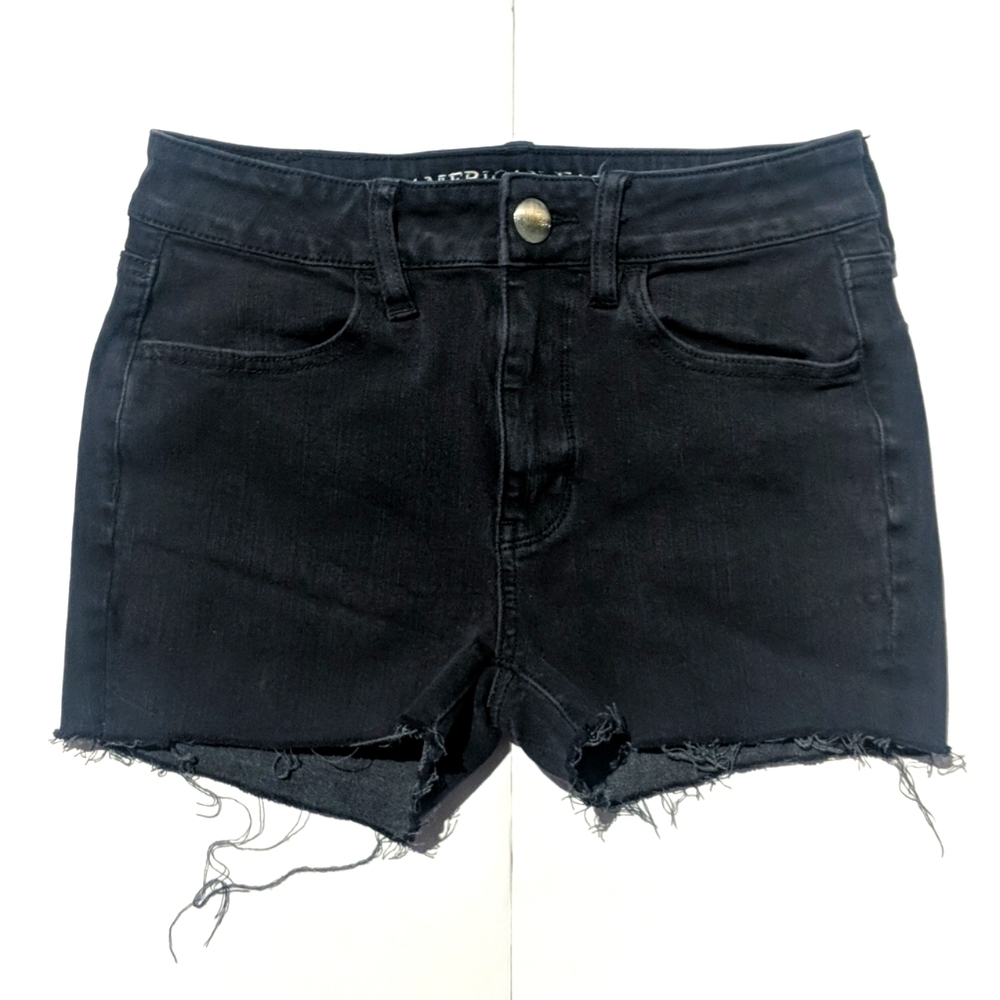 American Eagle High Rise Cut Off Jegging Shorts Black 2